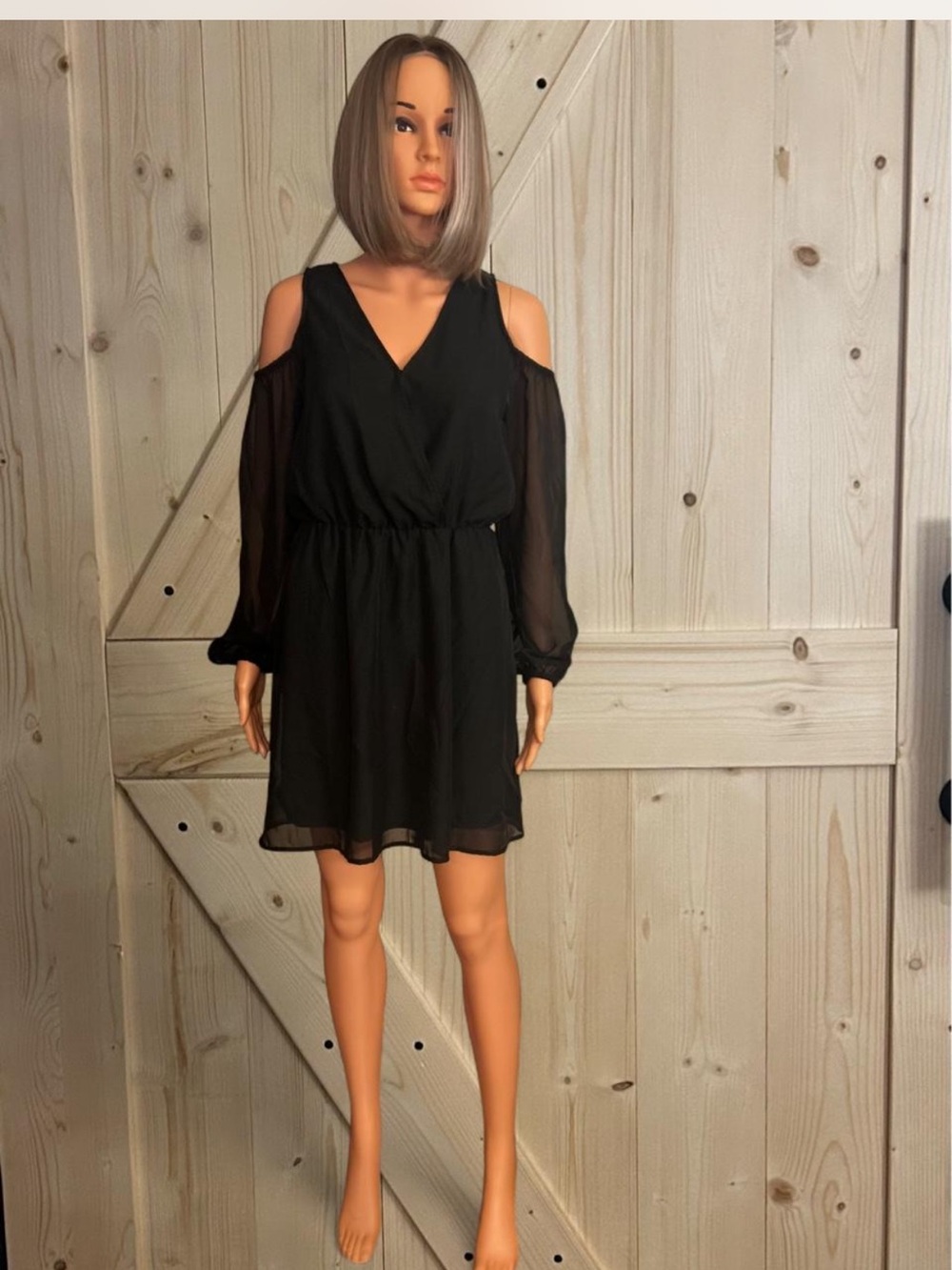 Xhilaration Black Cold-Shoulder V-Neck Mini Dress